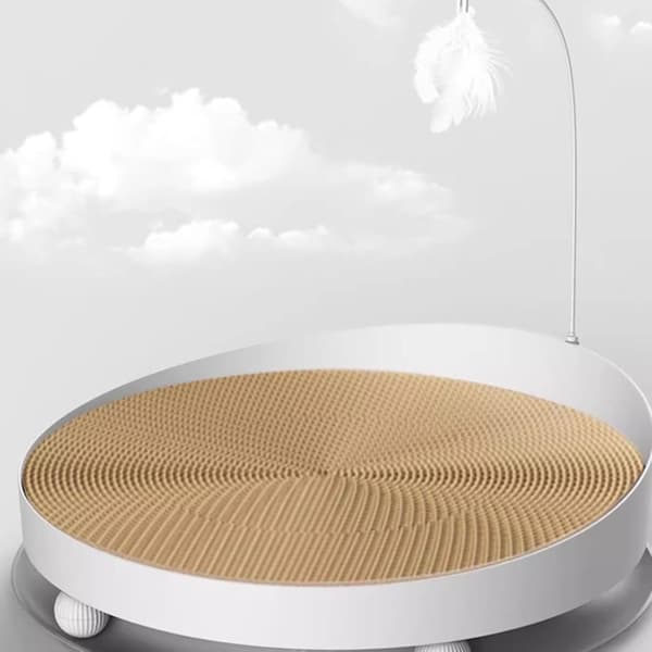 Cat Scratching Board with Track Ball - Round Cat Bed with Bell Ball & Scratching Surface, Spacious Lying Area for Small to Large Cats