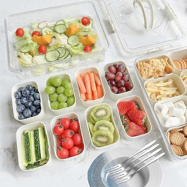 Delt serveringsbakke med låg, snackbox, bærbar snackfad