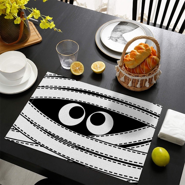 4 stk Halloween Bordmatter, 12x18 tommer Halloween Plassmatter for Kjøkkenbord Varmebestandig Sklisikker Vaskbar Plassmatter