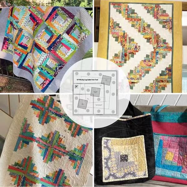 Slanted Log Cabin Edges Trim Tool Quilt Template Patchwork Sewing Ruler Inches inches