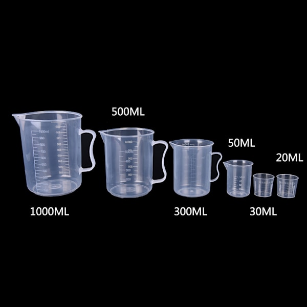 20/30/50/300/500/1000ML Plastmålebeger Målekanne Hellepip Su 1000ml