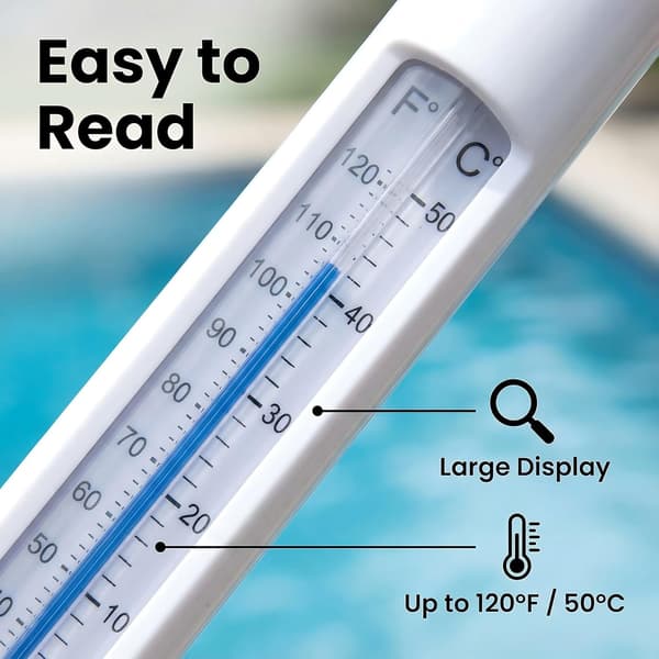 Floating Pool Thermometer with String, Large Easy-to-Read Unbreakable for Spa Hot Tub Aquarium, White