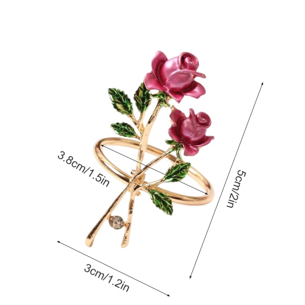 Rose Serviettringsett med 6, Valentinsdag Serviettringer, Serviettringholdere for Spisebord Metalldekor, Uthult Blomster