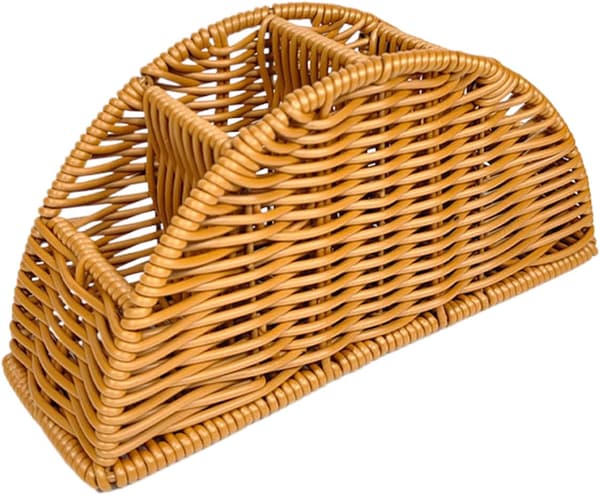 Remote Control Holder in Woven Basket, 4-Compartment Rattan Organizer for Home Office and Studio