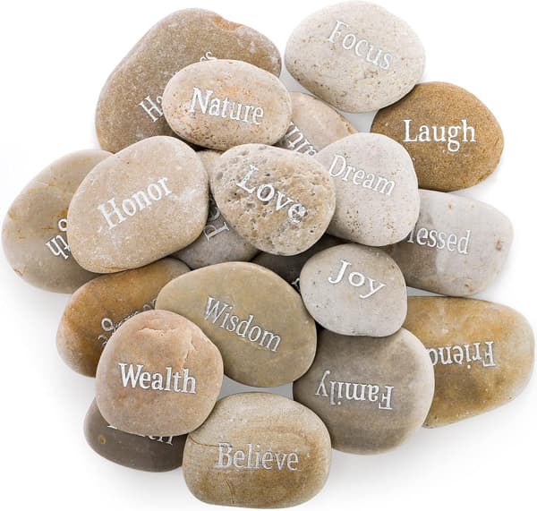 20-pack graverade inspirationsstenar med ord, 2-3 tum motiverande bönstenar