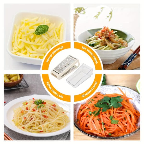 Multifunctional Stainless Steel Grater with Container, Double-Sided Grater for Vegetables and Cheese, Kitchen Baking