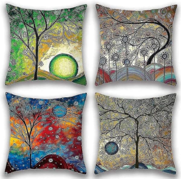 Set med 4 bohemiska örngott i bomullslinne (45x45 cm) för heminredning