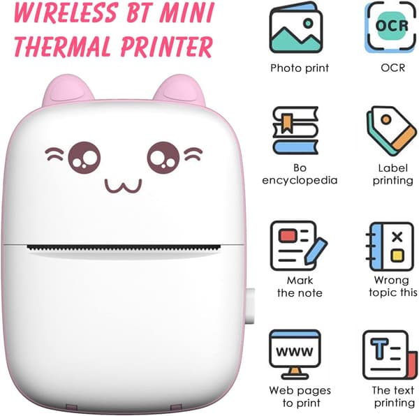 Mini bærbar printer Termisk fotoprinter (Pink) Trådløs BT Poc