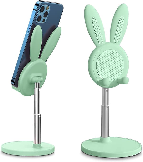 Cute Rabbit Phone Holder, Angle and Height Adjustable Cell Phone Stand Green