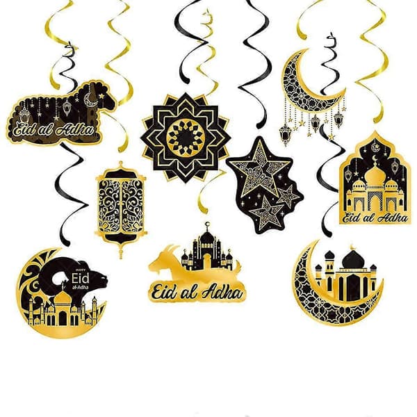 Ramadan Mubarak Decorations Eid Mubarak Hanging Swirl Luminous Star Moon Lantern Ceiling Foil Decor For Eid