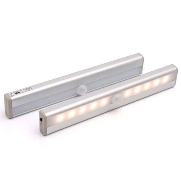 2 pakke bevegelsesaktiverte bobil-trinnlys, 10 LED-batteridrevet bobil bevegelsessensor lysstrip, (varmt lys)