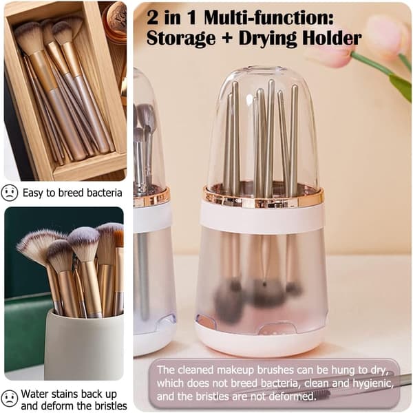 White - Makeup brush storage box with dust cover removable Cosme