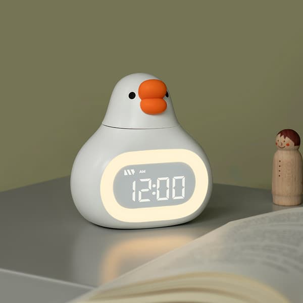 Lysende børnevækkeur LED vækkeur digitalt lysur Fat Goose vækkeur USB natlys til studerende hvid