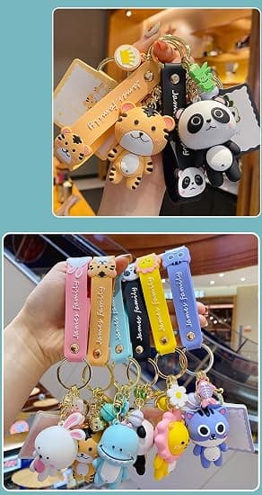 Creative Cute Kawaii Tiger Panda Dinosaur Design Pendant Keychain Keyrings