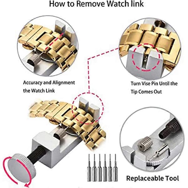 Use the adjustable metal strap pin remover tool kit to adjust your watch strap to fit everyone