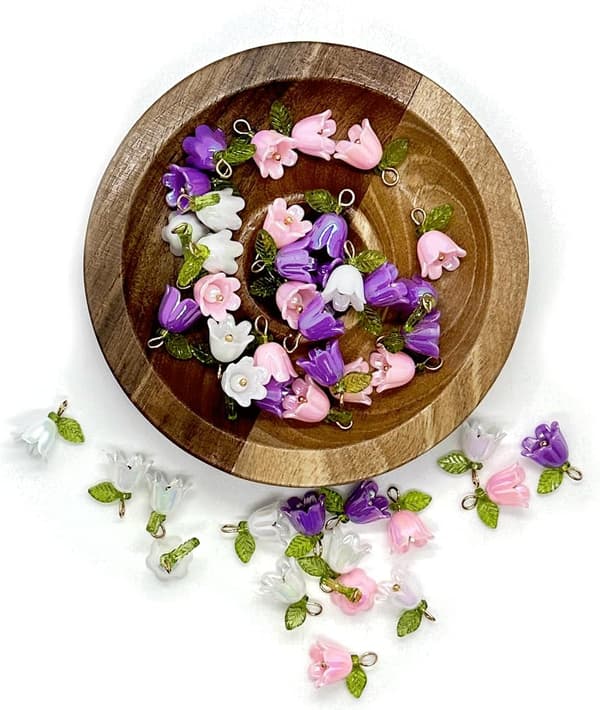 45 st 3D Vårblomma Akrylberlocker, Pärlblommiga Hängen, Eleganta Berlocker i Bulk, Mini