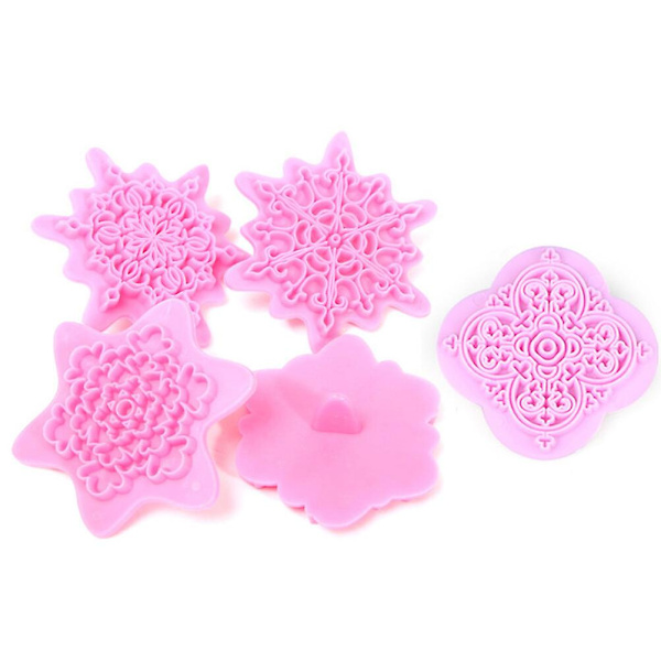 5 st jul-spets pressform för kakor snöflinga präglare kakform bakverk dekoration verktyg (rosa)Rosa Pink