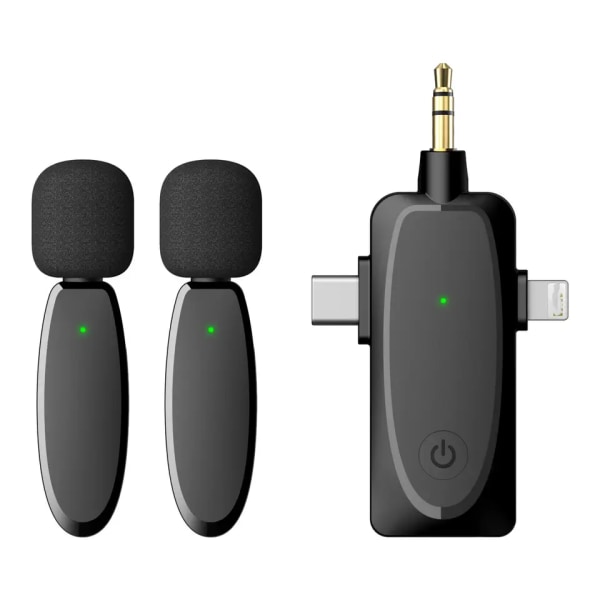 Dubbel trådlös Lavalier-mikrofon för kamera-trådlösa dubbla mikrofoner Plug-Play 2,4G Ultra Low Delay Inbyggt brusreduceringschip 7H Långt arbete
