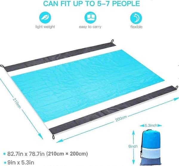 Overdimensjonert Strandteppe Piknikteppe Vanntett Vaskbart Strandmatte med 4 Pinner Strandteppe for Strandpark Camping Vandring