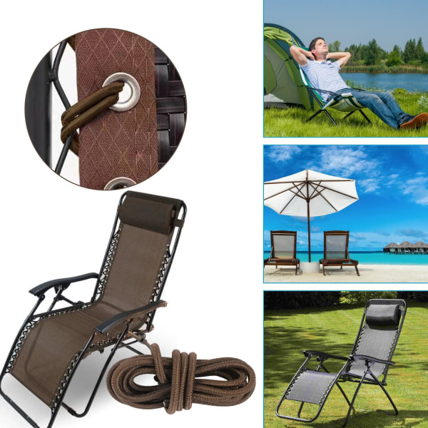 4-paknings brune snørebånd for hvilestoler, hageplenstol Reparasjonsverktøy for utskiftingssnorer for hagestoler, anti-gravitasjonsstol