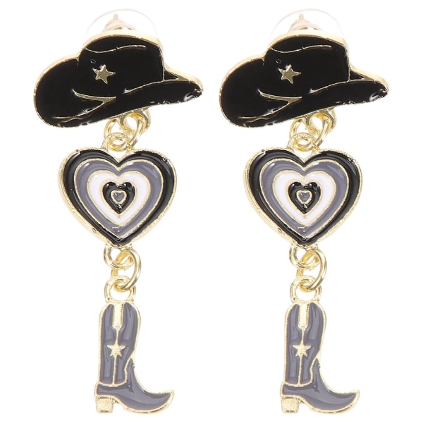 1 Pari Lännen Korvakoruja Cowboy-Saappaat Hattu Korvakorut Persoonallisuus Naiset Cowboy Korvakorut Musta 5.4x2.3CM Black 5.4x2.3CM