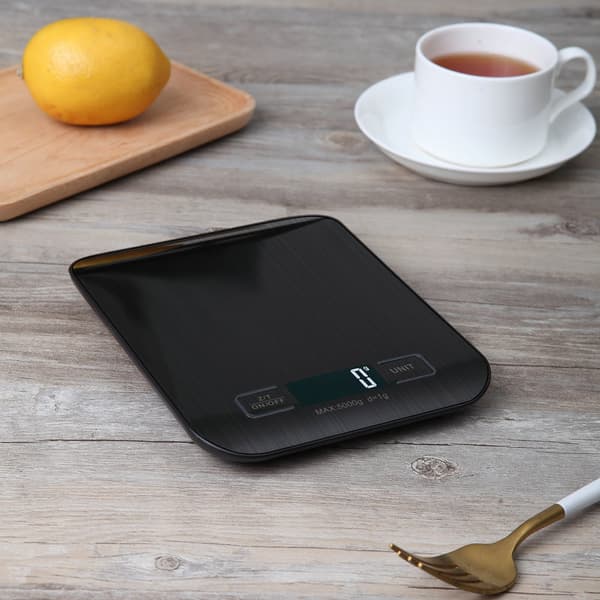 Digital køkkenvægt - 5 kg kapacitet, baggrundsbelyst LCD-display til bagning, madlavning og måltidsforberedelse (Sort)