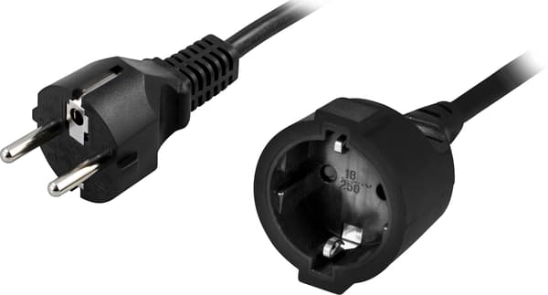 Jatkojohto CEE 7/7 uros - CEE 7/4 (Schuko) naaras, 3m Svart