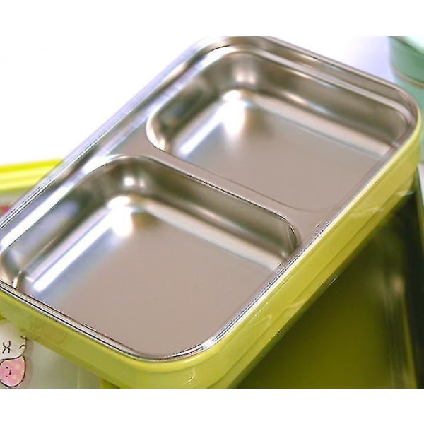 Tegneserie lunsjboks i rustfritt stål dobbeltlags matbeholder bærbar for barn (grønn)