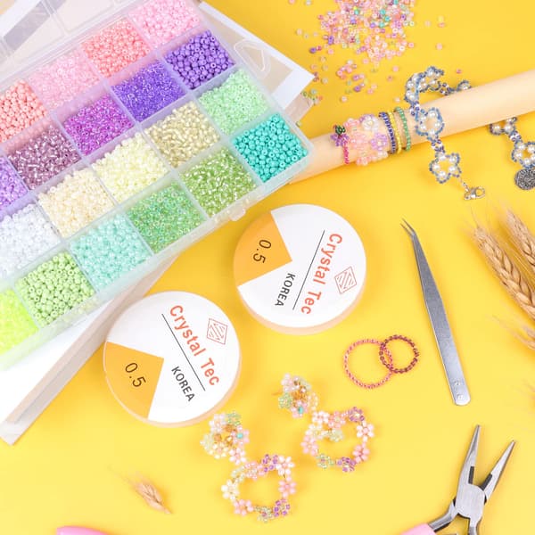 Glassperlesett 9600 stk, DIY Perler for Smykkefremstilling, 4mm