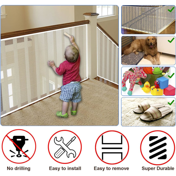 Kaidesuoja lapsille, lemmikkieläimille, leluille, 10 jalkaa pit. x 2,5 jalkaa K, mesh parvekkeen kiskoportaita varten, portaikkoverkko baby turvaverkko