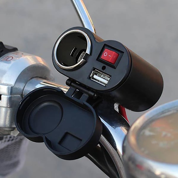 Vanntett Afterproof USB Motorsykkel Styre med Lighter Adapter Strømforsyning for Telefon MobilBla