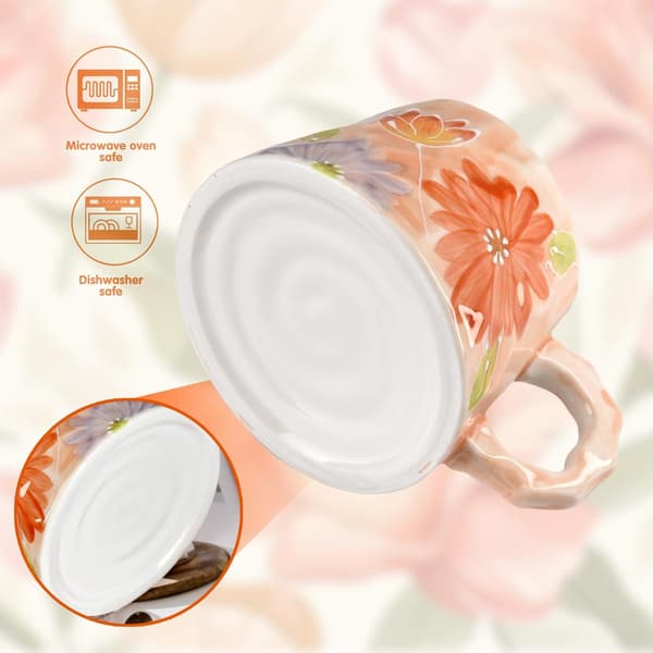 13oz Ceramic Mug, Enlarged and Thickened Breakfast Cup, Suitable for Spring, Summer, Autumn and Winter, Hand-Painted Cup, a Personalized Orange-Red orange-red