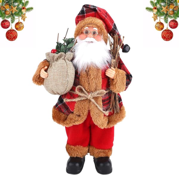 30 cm traditionel mini stående julemandsfigur rød jul