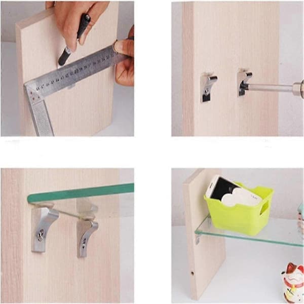 Glass Shelf Bracket, 12 Pcs Zinc Alloy Polished Chrome Angle Shelf Support Fixing Clamp With Suction Cup [DB]