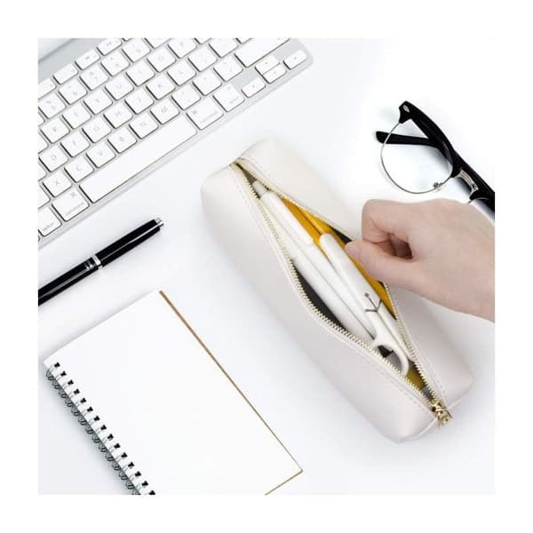 ®RisingFF Penalhus i PU-læder, penalhus, velegnet til studerende drenge og piger, 20,5 cm, beige
