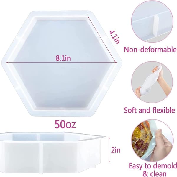 Silikoneforme til epoxyharpiks, støbeform i silikone, harpiksform til epoxy, sekskantet silikoneform, harpiksdekorationer til skrivebordet. Sekskantet Hexagonal