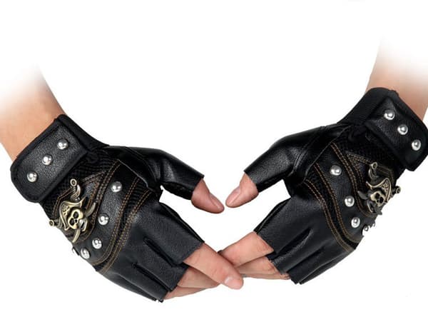 Steampunk gotiska handskar herr vintage äkta läder kapten fingerlösa ridhandskar (svart)