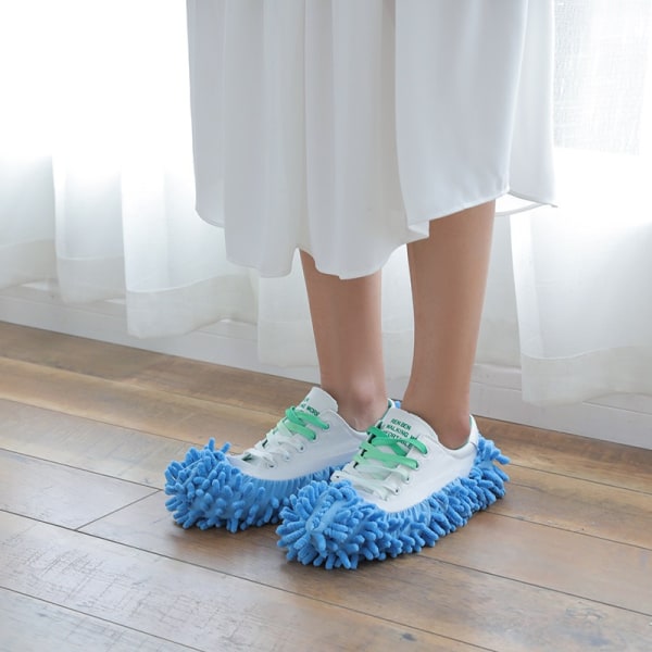 Blue Mop Slippers, 2 Pairs Reusable Shoe Covers,Multifunction Microfiber Dust Mop Shoes Cleaning Slippers Mop Slipper