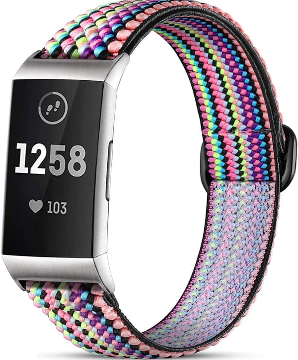 Strækbar rem til Fitbit Charge 3 /Fitbit Charge 4, Blød justerbar elastisk erstatning, Nylon vævet sportsarmbånd
