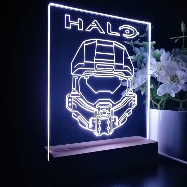 Halos Master Chief Anime Nattlampe 3D Illusjon 7 Farger Endres 4 Lysmoduser USB-strøm