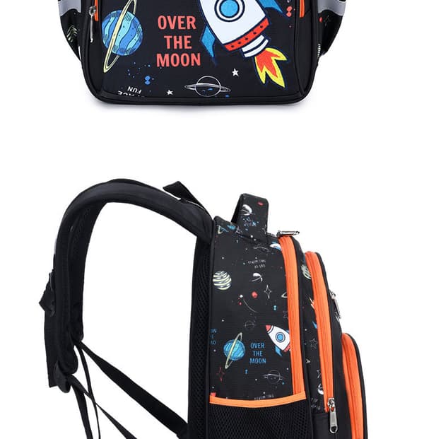 Children's School Bag 3rd-6th Grade Lightweight Backpack Shoulder Bag - Black Rocket