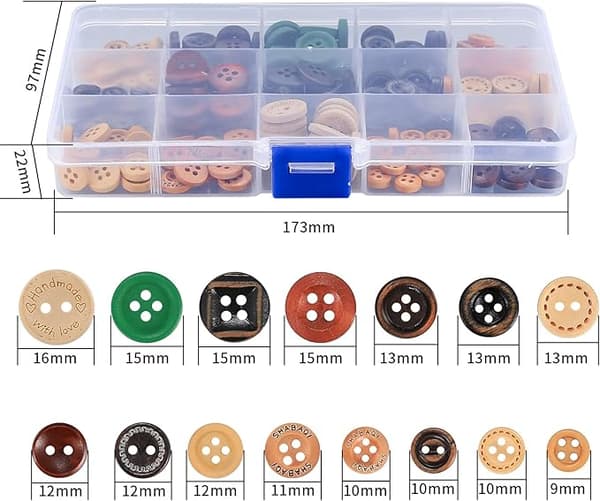 Assorterede 225 Træknapper Håndlavede DIY Skjorteknapper 13mm 15mm Flere Størrelser