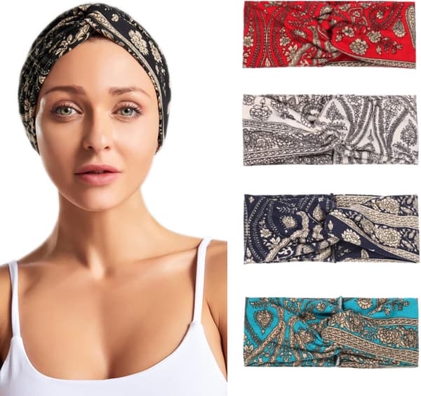 4-pack Kvinnors Pannband Boho Stil Blommiga Elastiska Pannband