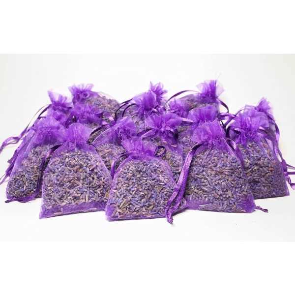 Lavendelposer til skuffer og skabe (18 stk.) - Frisk duftende tørrede lavendelblomster Potpourri poser - Lavendelposer til hjemmetøj