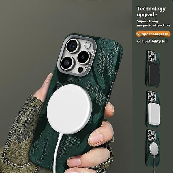 Magnetiskt skal för iPhone 16 Pro Max, kamouflagemönster, stöttåligt PC+PU-telefonskal
