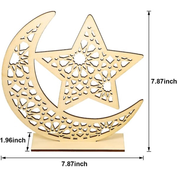 Sæt træpynt Eid Mubarak Ramadan træborddekoration måne stjerne hængende vedhæng til Eid Ramadan Mubarak dekorationer