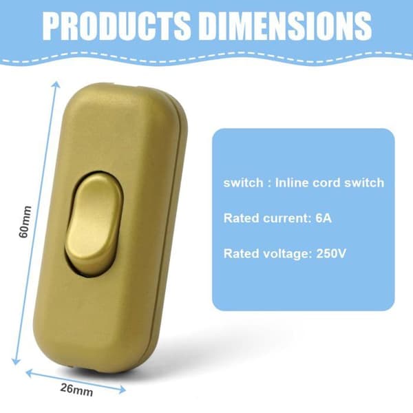 250V Inline Double Pole Switch, 2-pack, for Round or Flat Cables, Safe Lighting Connection