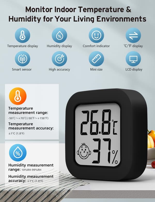 wxsp Digital Hygrometer - Mini Indoor Thermometer - Highly accurate digital hygrometer for nursery, living room and office - Includes