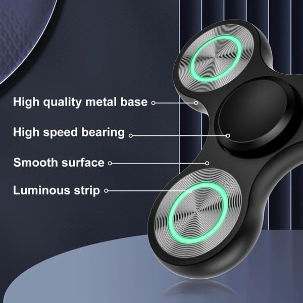 Metal Fidget Spinner - 4-8 Minutters Spin - Lyser Op & Fluorescerende - Stresslindring (Sort)