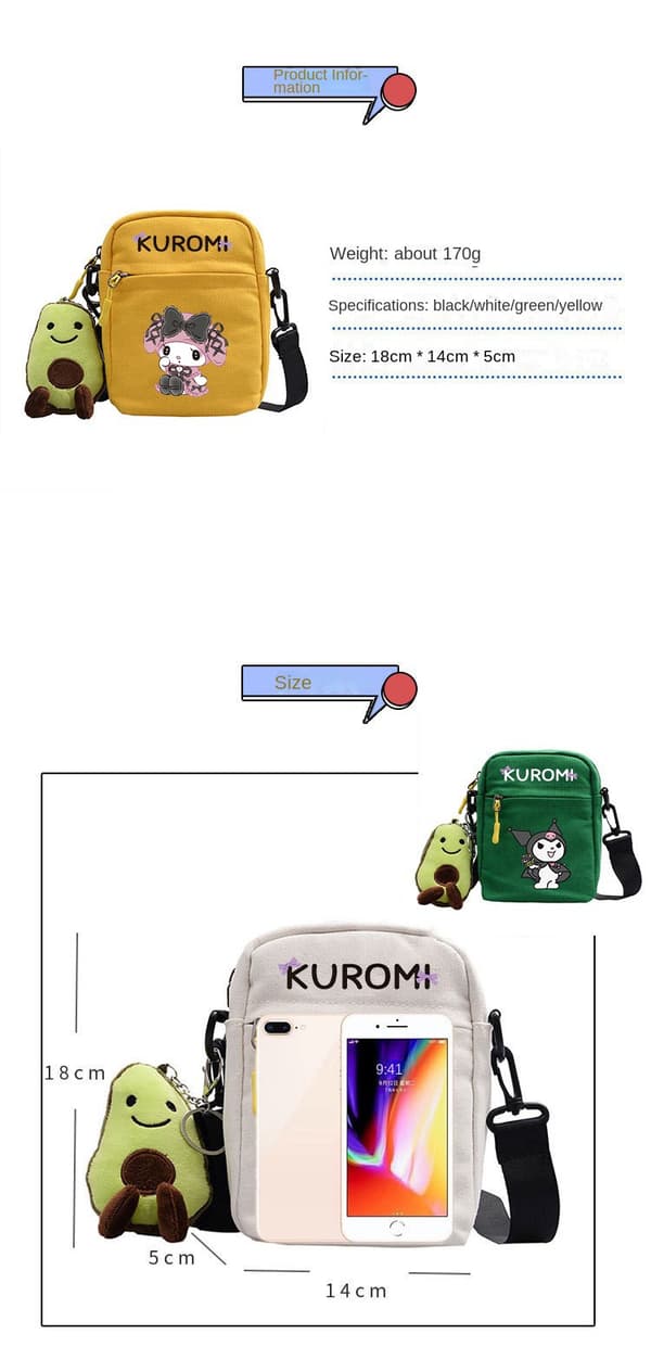 Kuromi Rygsæk Anime Perifer Skuldertaske Sort ~ 7